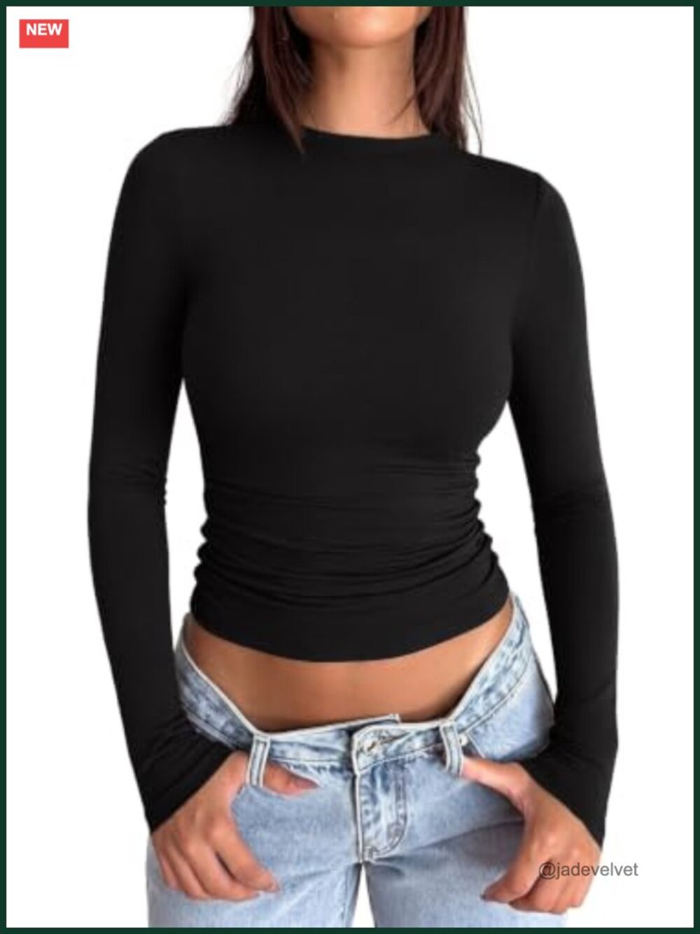Double Lined Long Sleeve Shirt Business Casual Mock Neck Ruching Top